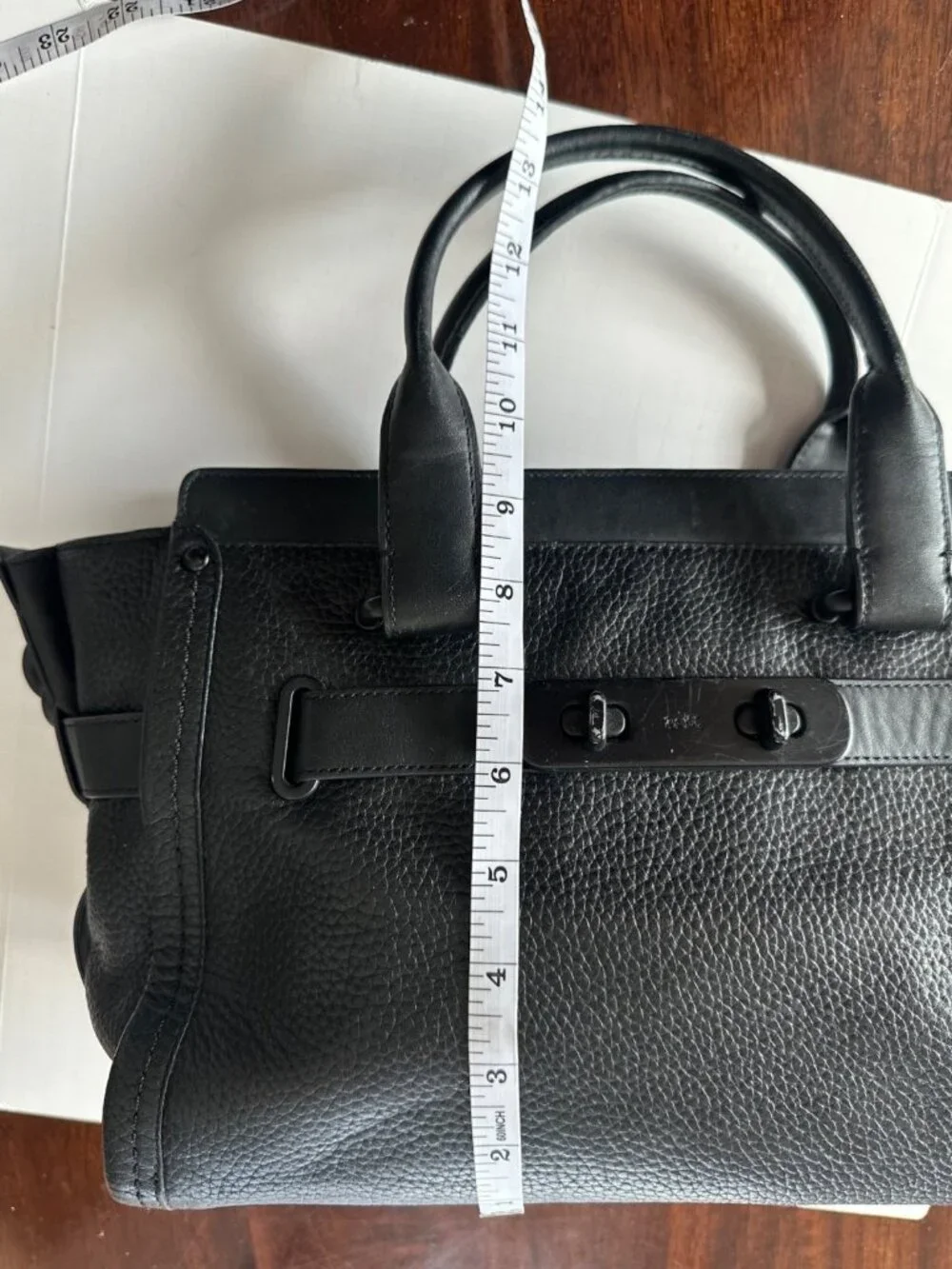 Coach Swagger 27 All Black Pebbled Leather Bag Satchel Timeless Classic
